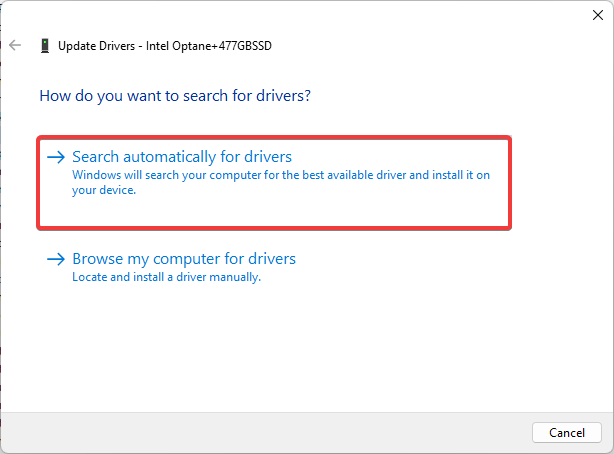 search automatically for drivers option