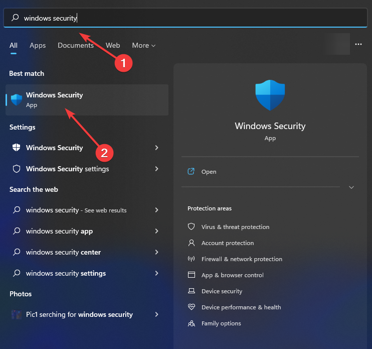 search windows security in the taskbar