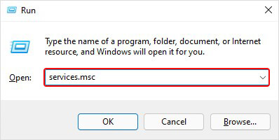 type service.msc in run dialog box