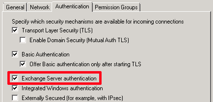 Exchange Server Authentication in Connector Properties