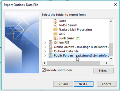 Export Outlook Data File