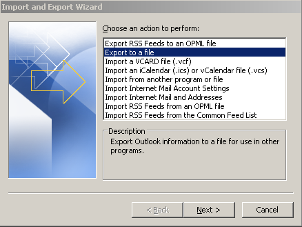 Import and Export Wizard