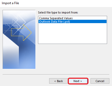 Select Outlook Data File (.pst) 
