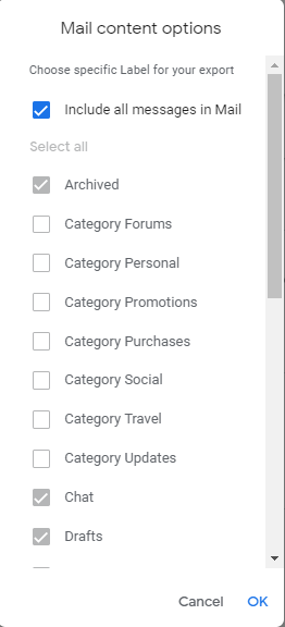 Simply mark the boxes next to the information you want to export from Gmail