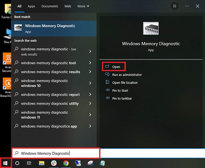 Open Windows Memory Diagnostic