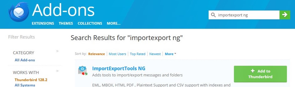 Search for importexporttools ng in add-ons manager in thunderbird