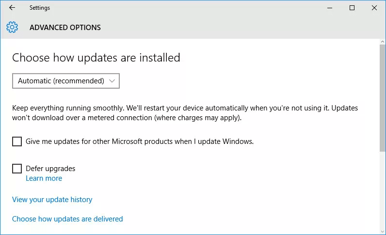 Advanced option of Windows update