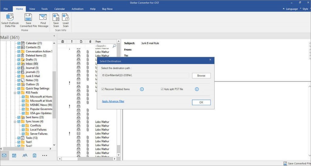 choose a location to save the pst file