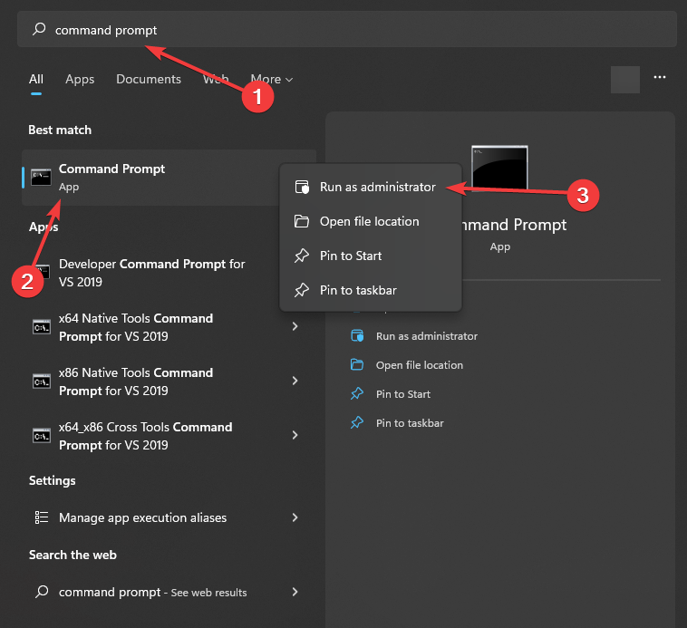 Find command prompt in the search bar to start fixingxhunter1 sys error