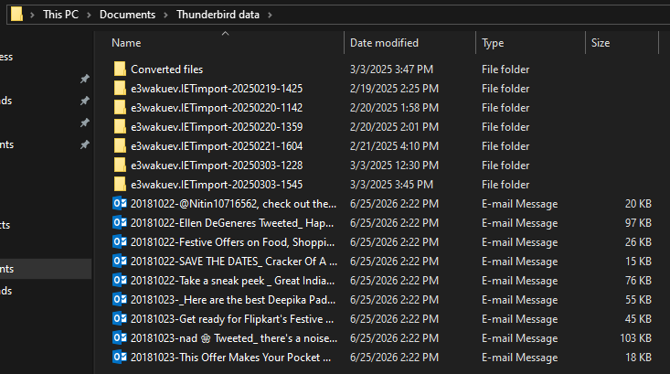 eml files saved on the location