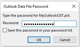 enter password again to save the pst file
