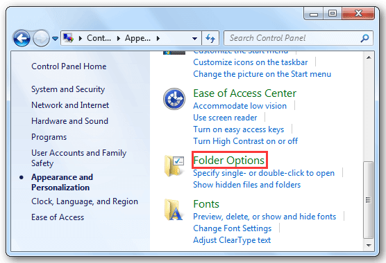 Choose show folder in Windows 7