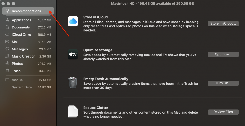 Storage > Recommendations