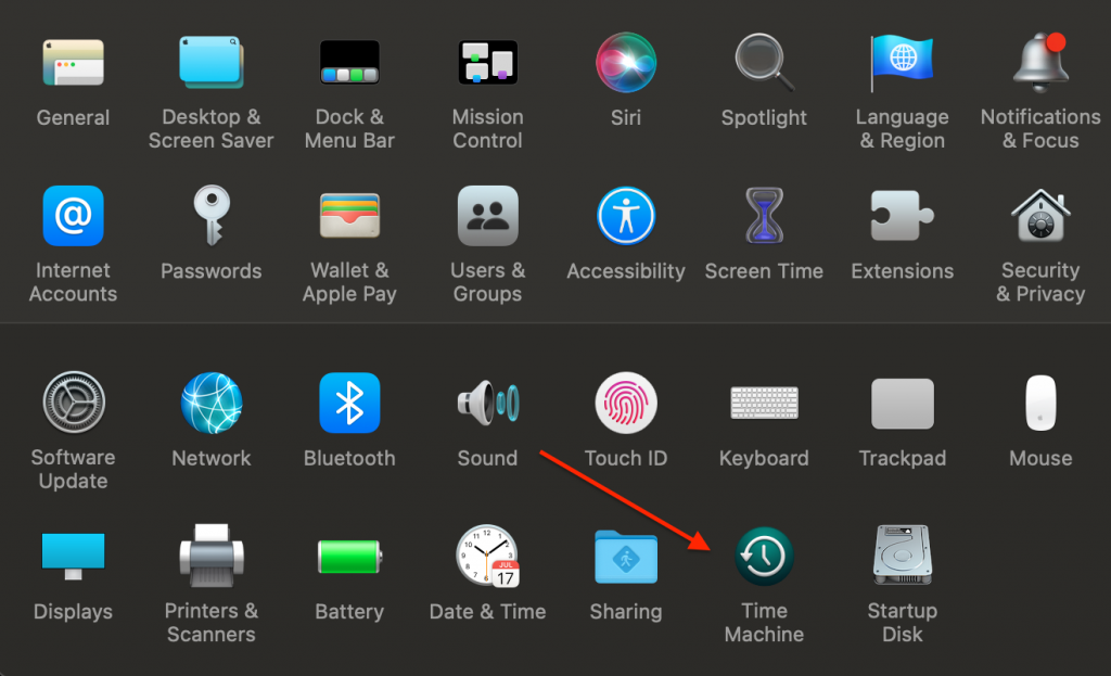 System Preference > Time Machine