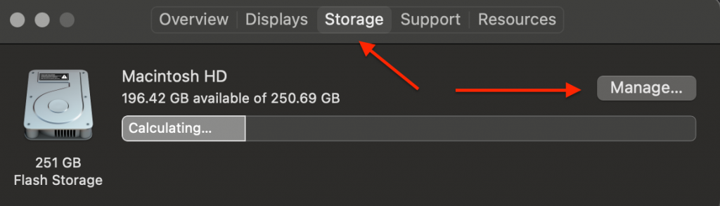 Storage > Manage