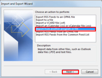Import export window to select option