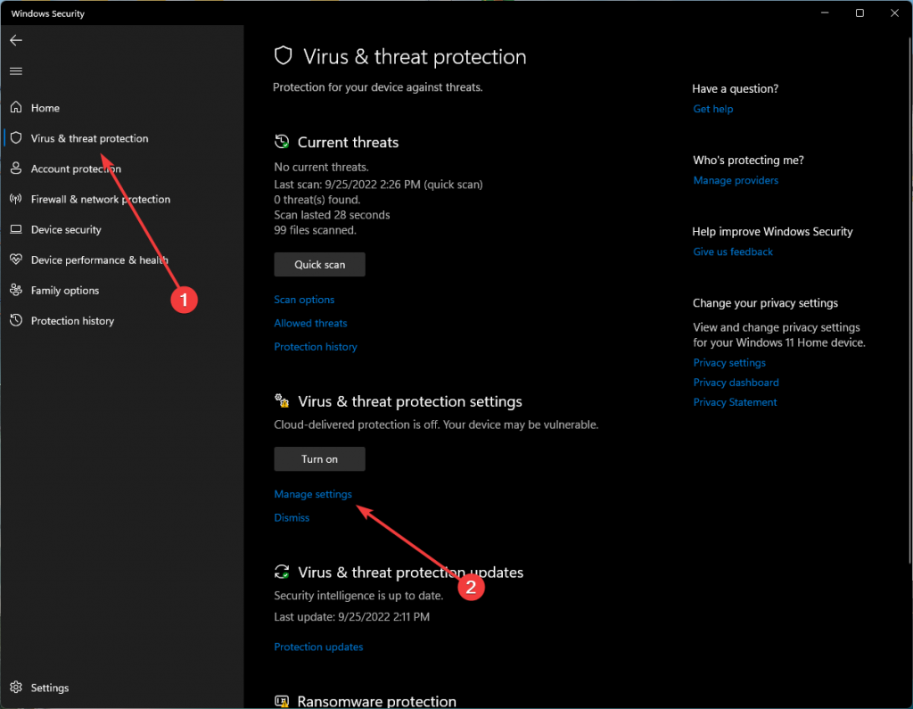 To resolve xhunter1 sys error error you should select manage options of windows security