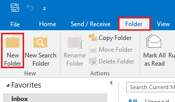 create a new mailbox folder in Outlook