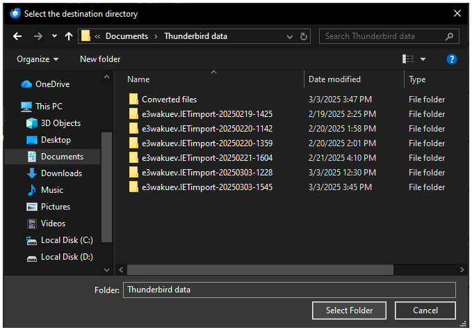 select destination folder to save the exported gmail emails as eml files