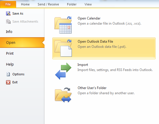 open outlook data file