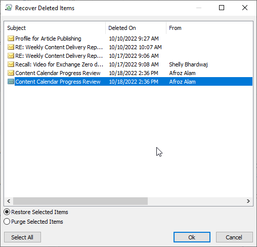 recover deleted calendar items using outlook options