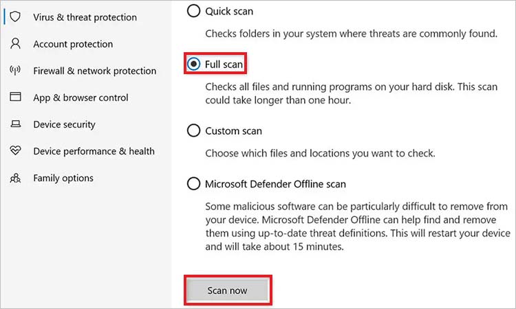 run Full Antivirus scan to Fix QUOTA_UNDERFLOW Error