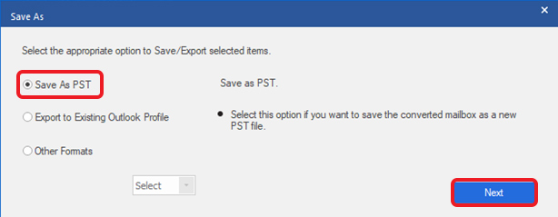 Select the Save As PST option