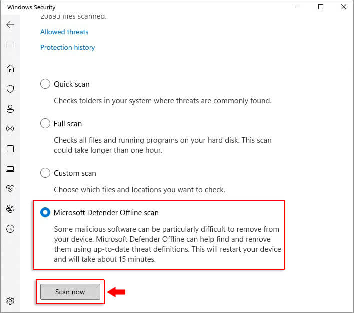 select-Microsoft-defender-offline-scan-and-click-scan-now