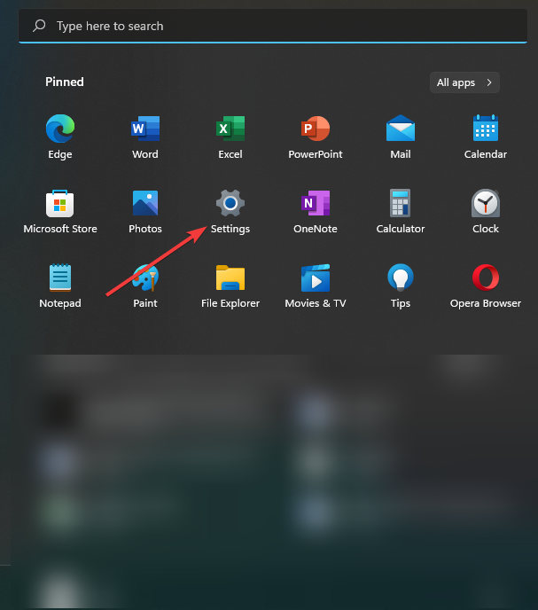 settings icon in start menu