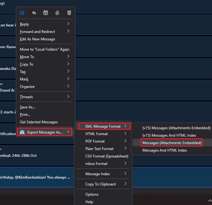 steps to export gmail emails as eml files from thunderbird