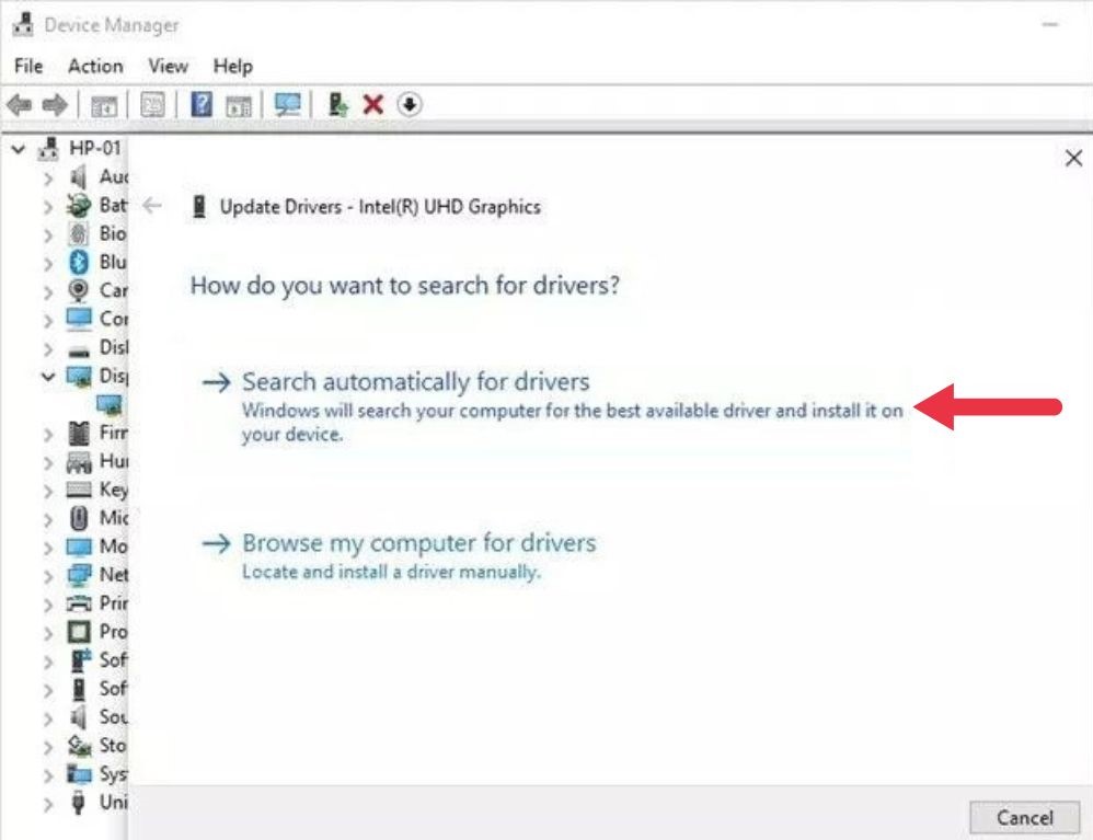 Update Graphics Driver -  Search automatically for drivers