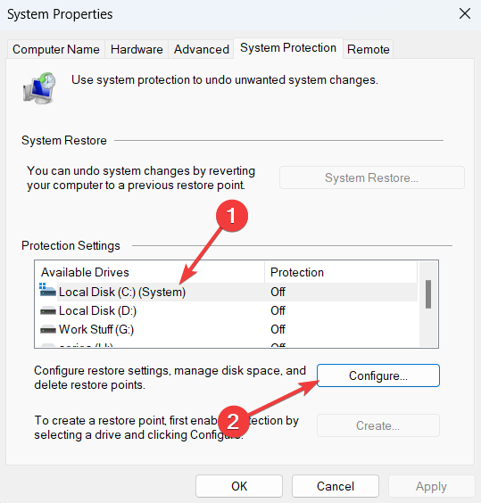 Enabling system Restore