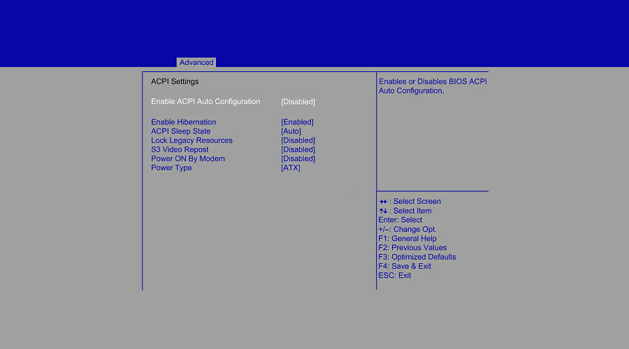 Set ACPI Mode to S1