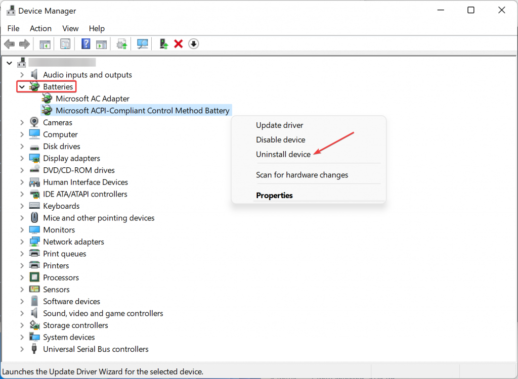 Uninstall Microsoft ACPI-Compliant Control Method Battery Driver