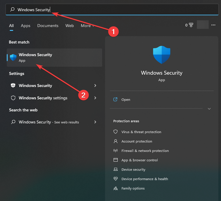  Windows Security in search result