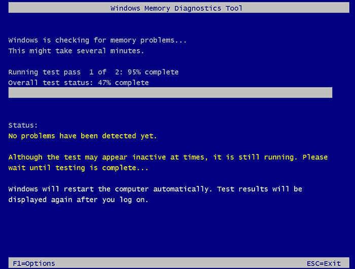 Windows memory diagnostic tool wil run RAM-test