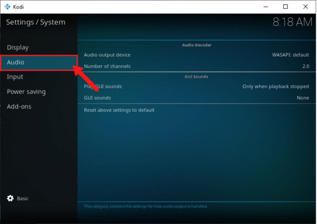 Kodi No Sound Issue - Audio settings