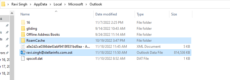 caches created by Microsoft Outlook