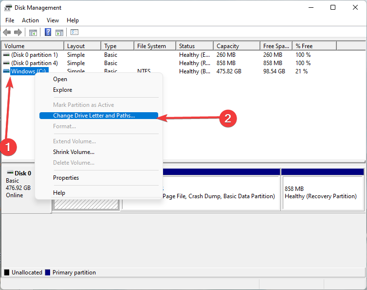 change drive letter and path option