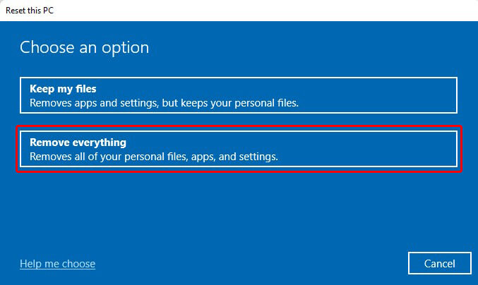 choose to remove everything while resetting PC