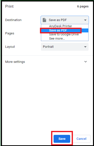 choose save as pdf from the drop-down