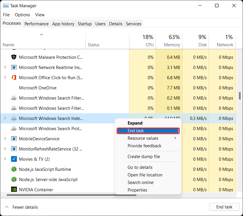  end task malware app on task manager