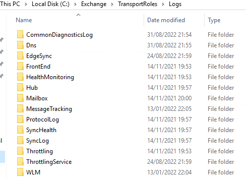 exchnage log files location