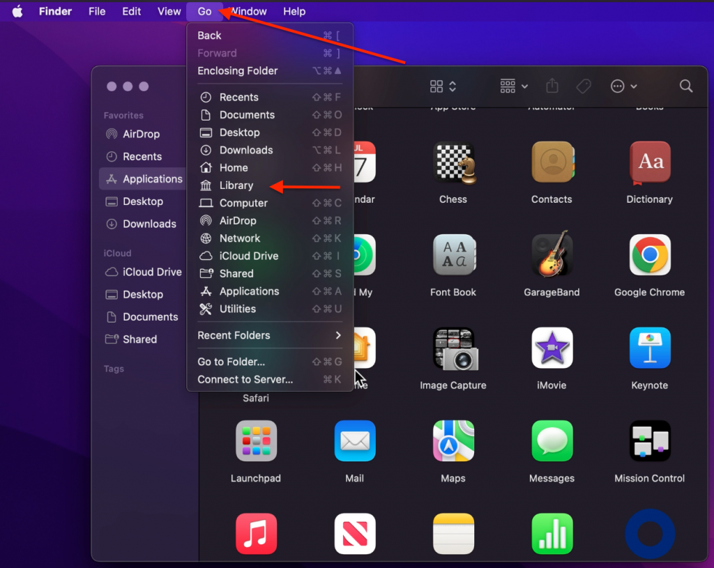 Finder > Go > Library