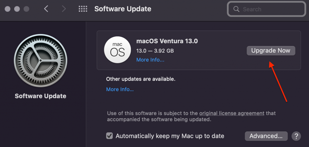 Software Update > Upgrade Now
