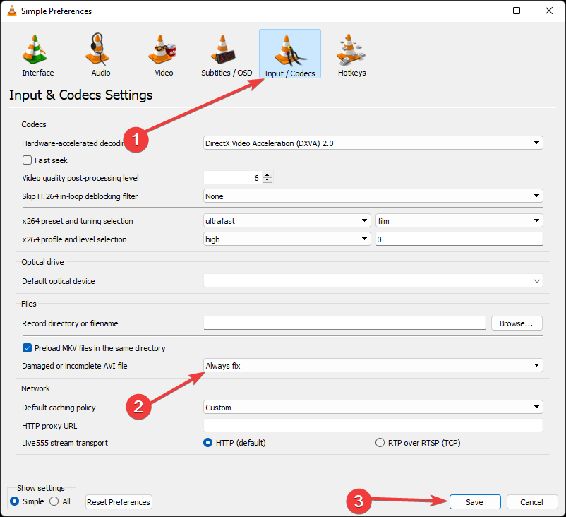  inputcodec settings