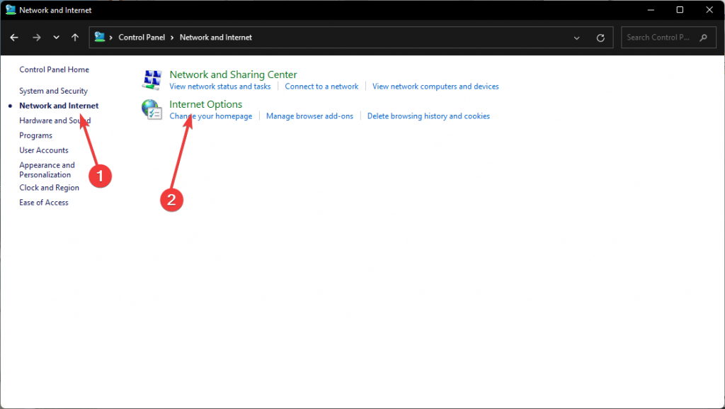 network and ineternet settings