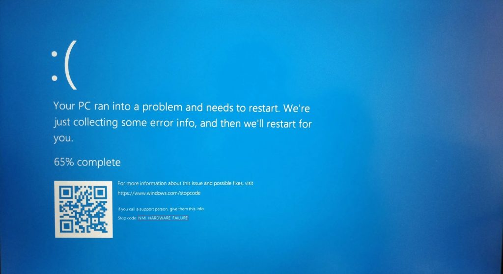 NMI hardware failure BSoD error screen