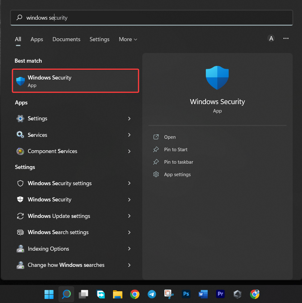 on the Start menu, search for Windows Security