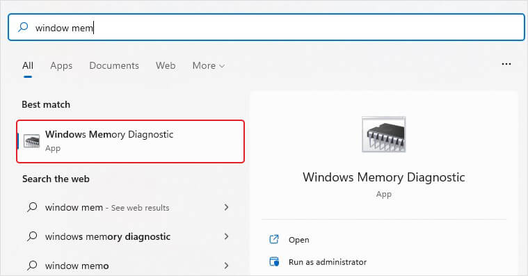 open windows memory diagnostic